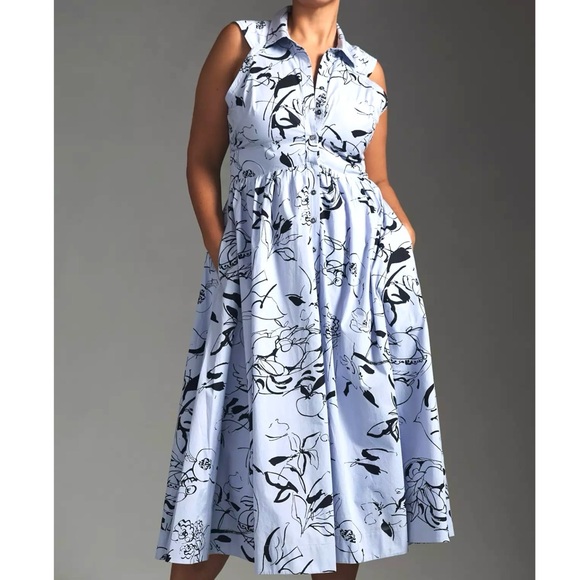 Maeve Collared Sleeveless Shirt Dress Bird print size 20W